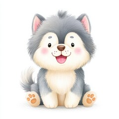 Cute Cartoon Dog Happy Character with Fluffy Fur and Big Smile