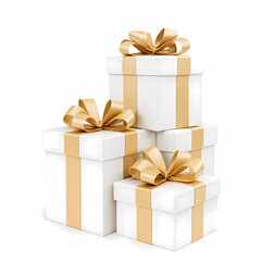 Gift Boxes Stacked with Golden Ribbons and Bows