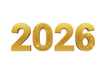 Golden 2026 isolated on transparent background, new year design element for festive celebrations and greeting cards