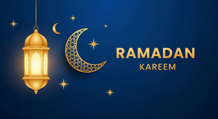 Ramadan kareem golden lantern crescent moon background