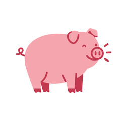 Adorable Pink Pig Grunting Vector Illustration with Flat Cartoon Style and Stylized Lines