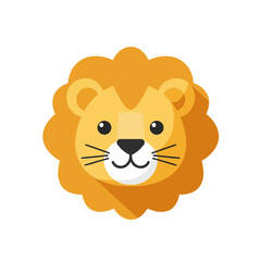 Adorable Flat Design Lion Head Vector Illustration with Long Shadow