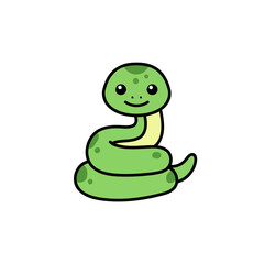 Cute Kawaii Green Baby Snake Vector Illustration with Happy Expression