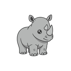Adorable Grey Baby Rhinoceros Vector Illustration with Smiling Face