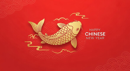 Golden koi fish on red background celebrating chinese new year