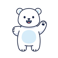 Adorable Kawaii Polar Bear Waving Hand Vector Illustration