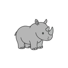 Cute Grey Baby Rhino Vector Illustration in Simple Cartoon Style