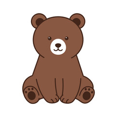 Adorable Kawaii Style Sitting Brown Bear Vector Illustration