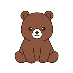 Adorable Kawaii Style Brown Bear Cub Vector Illustration