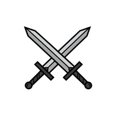 Bold Grayscale Crossed Swords Flat Design Vector Illustration