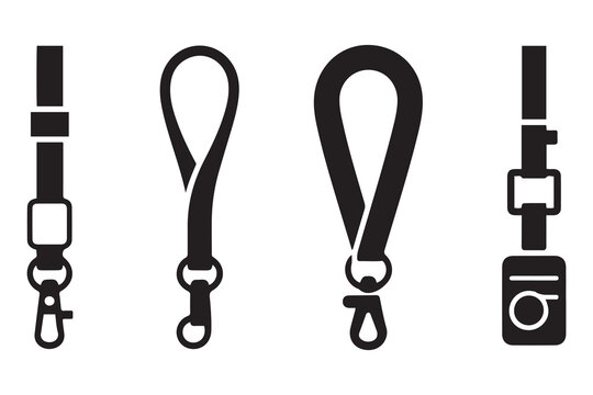 webbing lanyard strap icon set. Vector Black silhouettes. with white background