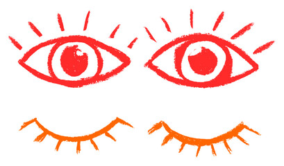 Eyes Open And Closed Icon Crayon Chalk Drawing Doodle Vector