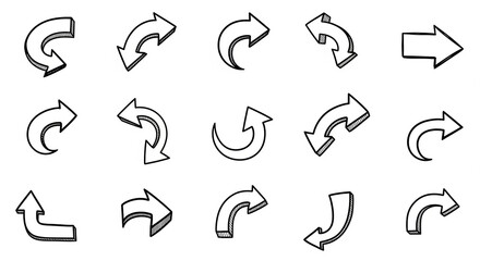 Doodle arrows drawing indicating direction and movement set