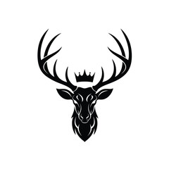 Silhouette deer head with crown on white background