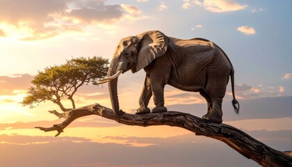 Fototapeta premium Elephant Walking on a Tree Branch in Magical Forest