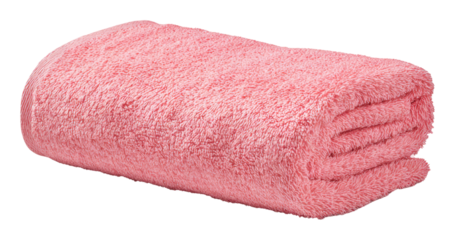 Soft pink towel stacked in bathroom home cozy environment isolated on transparent background