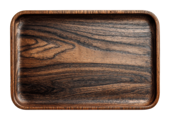 Serving wooden tray displaying rustic style natural wood isolated on transparent background