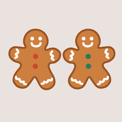 Gingerbread Man Cookies in Flat Style for Holiday Food Illustration