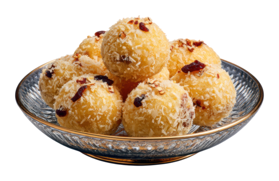 Delicious ladoo dessert recipe indian kitchen food bright isolated on transparent background