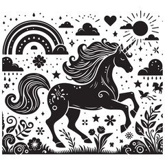 Unicorn silhouette vector set