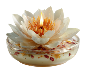 Illuminated lotus candle tranquil space decorative serenity isolated on transparent background
