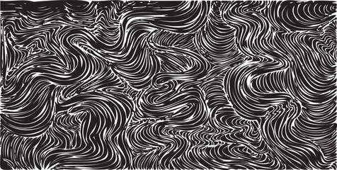 Swirled and curled stripes and brush strokes texture. Marble or acrylic atrwork imitation. Cool and swirly background. Abstract vector illustration. Black isolated on white. EPS10