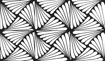 Simple floral geometric pattern. Tileable, repeating black and white background. Texture vector.