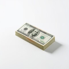 Stack of US dollar bills isolated on pure white background