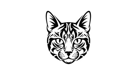 Stylized Cat Face Silhouette with Tribal Patterns feline