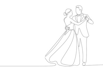 Fototapeta premium Elegant line art sketch captures a bride and groom dancing together in a romantic embrace