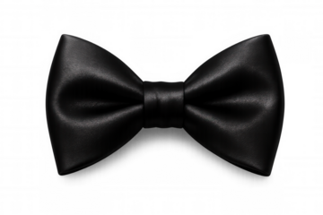 Black bow tie made of satin fabric for formal event, elegant classic men's fashion accessory transparent background