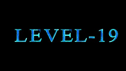 Level one text font with neon line .Glowing neon sky blue color LEVEL 19 text animation.4k level text. Glowing neon color LEVEL19 text animation icon sign symbol on black background. - Powered by Adobe