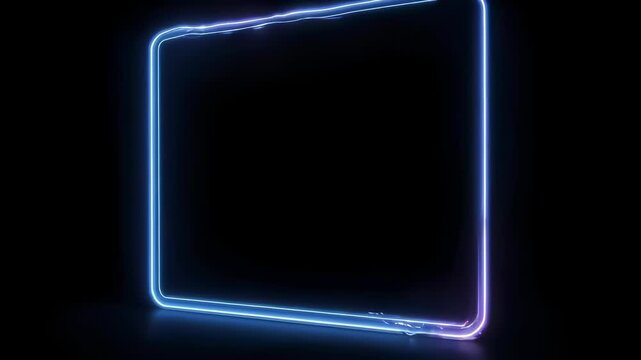 A glowing, square-framed border on a black background, illuminated with shades of blue and purple