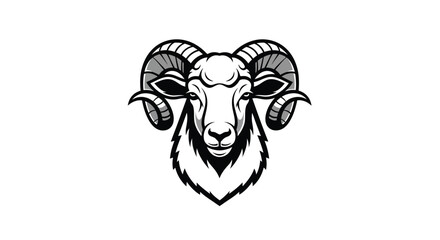 Stylized Ram Head Mascot Logo on White Background Keywords: ram, sheep, head, mascot, logo