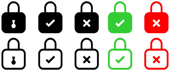 Lock check mark icon set. privacy icon , secure private security icons , protection icon with tick symbol.