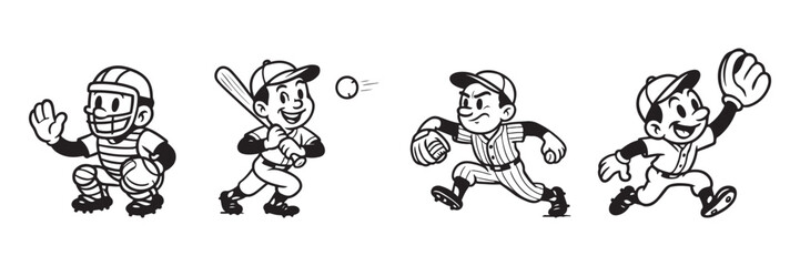 Vintage baseball players in action ready for a big game, nostalgic sports illustration perfect for branding, prints, and designs with a classic feel