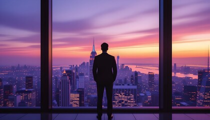 Fototapeta premium Visionary Leader Overlooking the Future – Corporate Leadership Concept