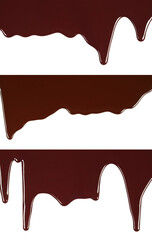 Set of wide chocolate drips, isolated on transparent background