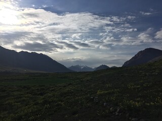 mountains in the morning time at kaza 