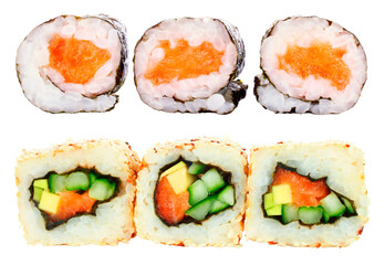 Set of assorted sushi isolated on transparent background