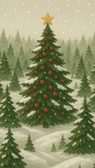Obraz premium Festive evergreen snow scene
