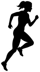 Runner woman sprinting black silhouette vector, simple action pose design, transparent background