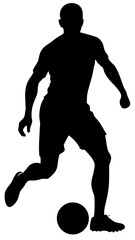 Soccer player kicking ball black silhouette vector, simple action pose design, transparent background