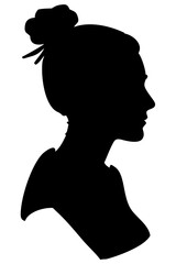 Woman with bun hairstyle black silhouette vector, simple profile design, transparent background