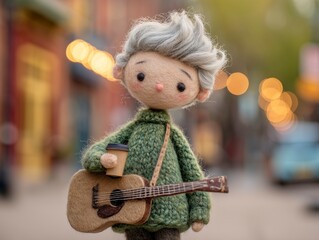 Street Troubadour in Felt and Bokeh