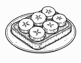 Line Art Banana Toast Illustration for Breakfast