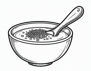 Hand Drawn Bowl of Cereal with Spoon Outline