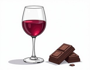 Red Wine Glass and Chocolate Bars Illustration