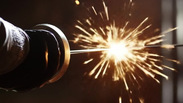 Welding metal work sparks close up