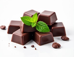 Gourmet Dark Chocolate Pralines with Fresh Mint and Coffee Beans